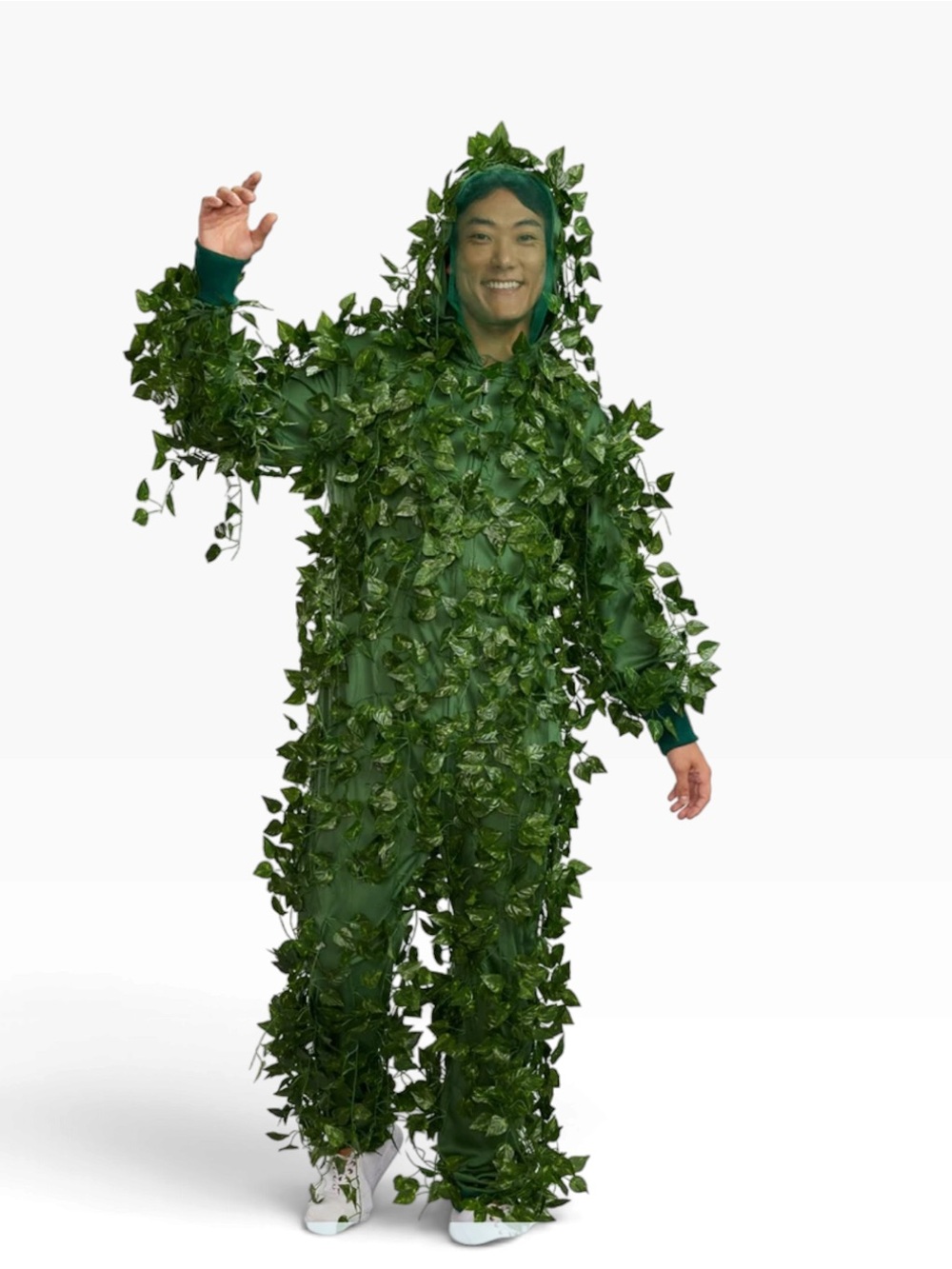 Men’s Bush Hedge Halloween Costume Green Leaf Camouflage Hooded Jumpsuit